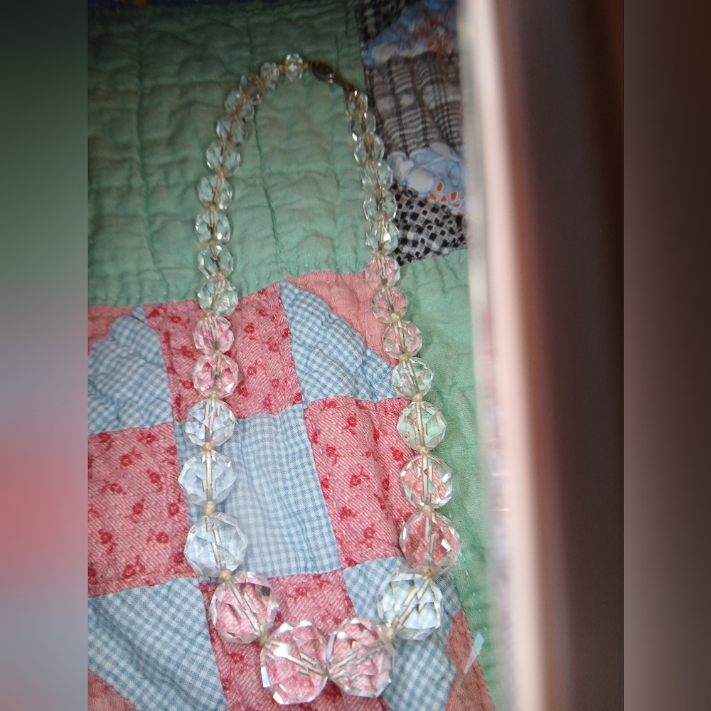 Vintage Graduated Crystal Beaded Necklace Faceted Beads 10k Clasp - Picture 7 of 10